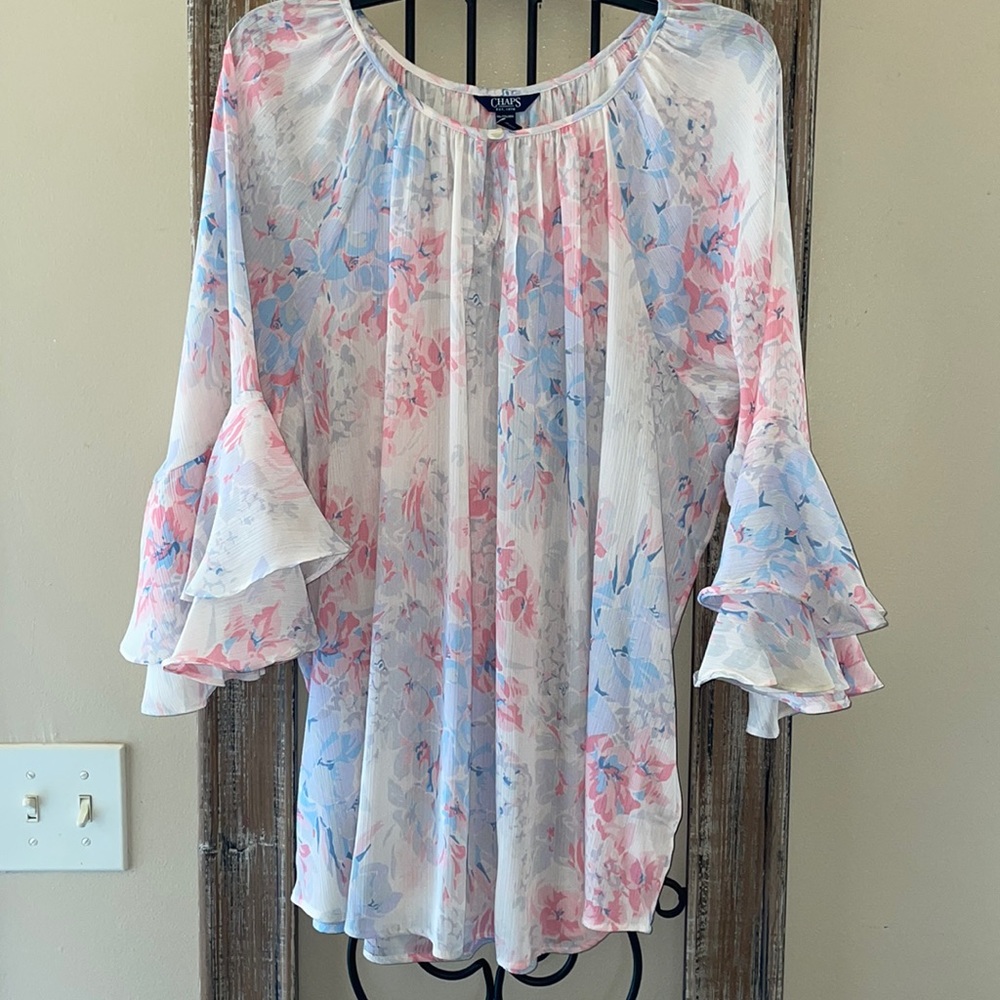 Chaps Flutter 3/4 Sleeve Top sz XXL